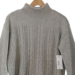 A.N.A. Gray Mock Neck Sweater Cable Soft Knit Normcore